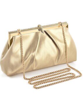 Women's Gold Pu Leather Clutch Purse For Formal Evening Shoulder Party Bag
